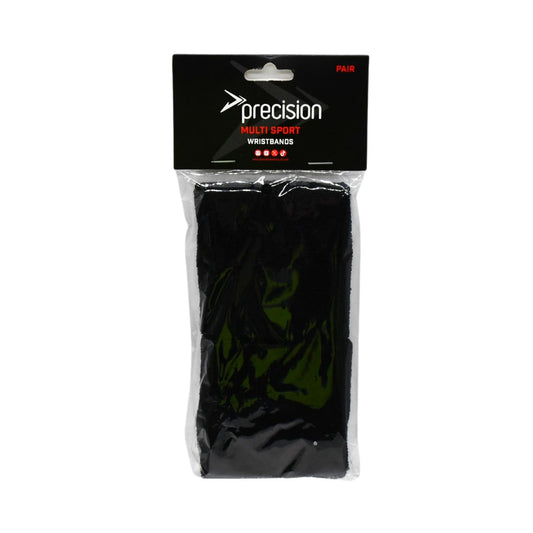 Elastic cotton wristbands by Precision, designed for sports, shown in black with a snug fit and breathable material.