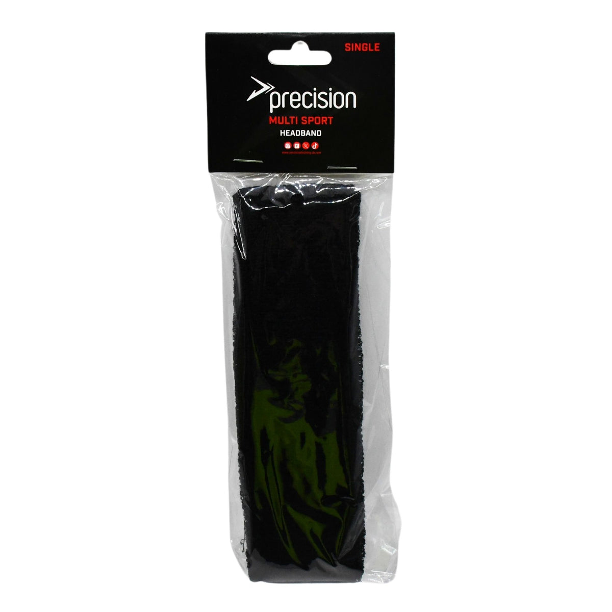Precision Training headbands in black and white, stretchy fabric sports headbands for running and workout activities.