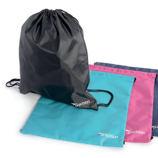 Precision Gymsack drawstring bag with black fabric, adjustable cords, and compact 34x43cm size for sports and fitness use.