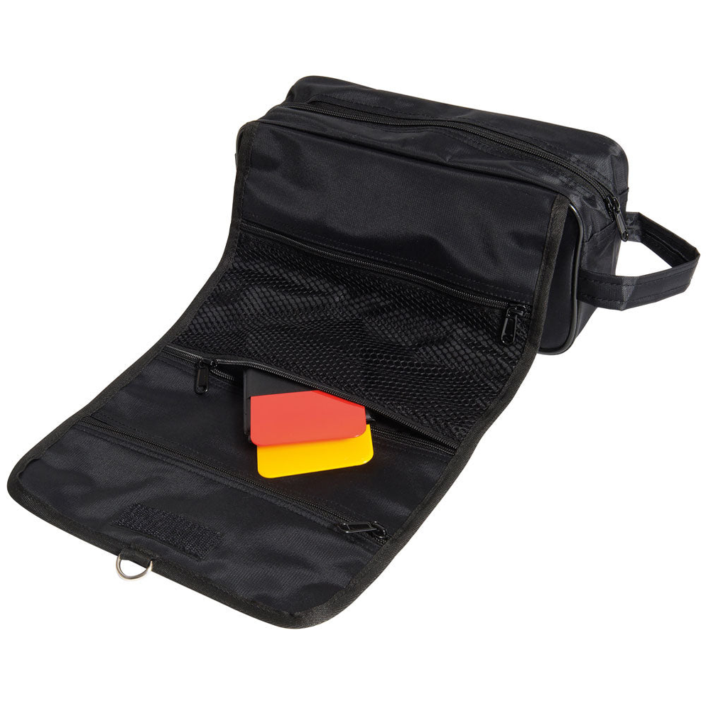 Precision Pro Referees Bag for sporting goods, showing a durable black referee bag with multiple compartments and adjustable straps.