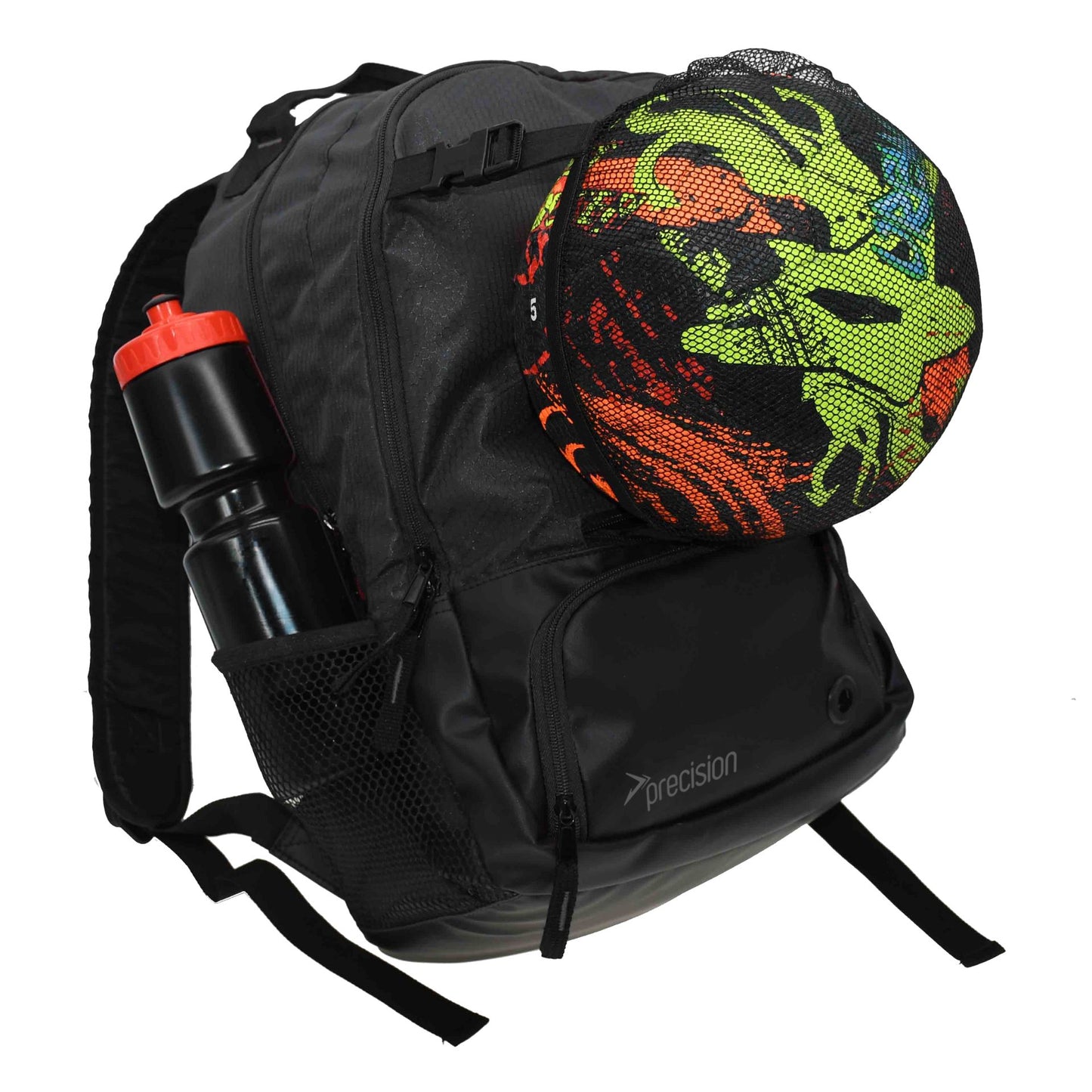 Precision Pro HX backpack with ball holder, sporting goods backpack featuring multiple compartments and adjustable straps.