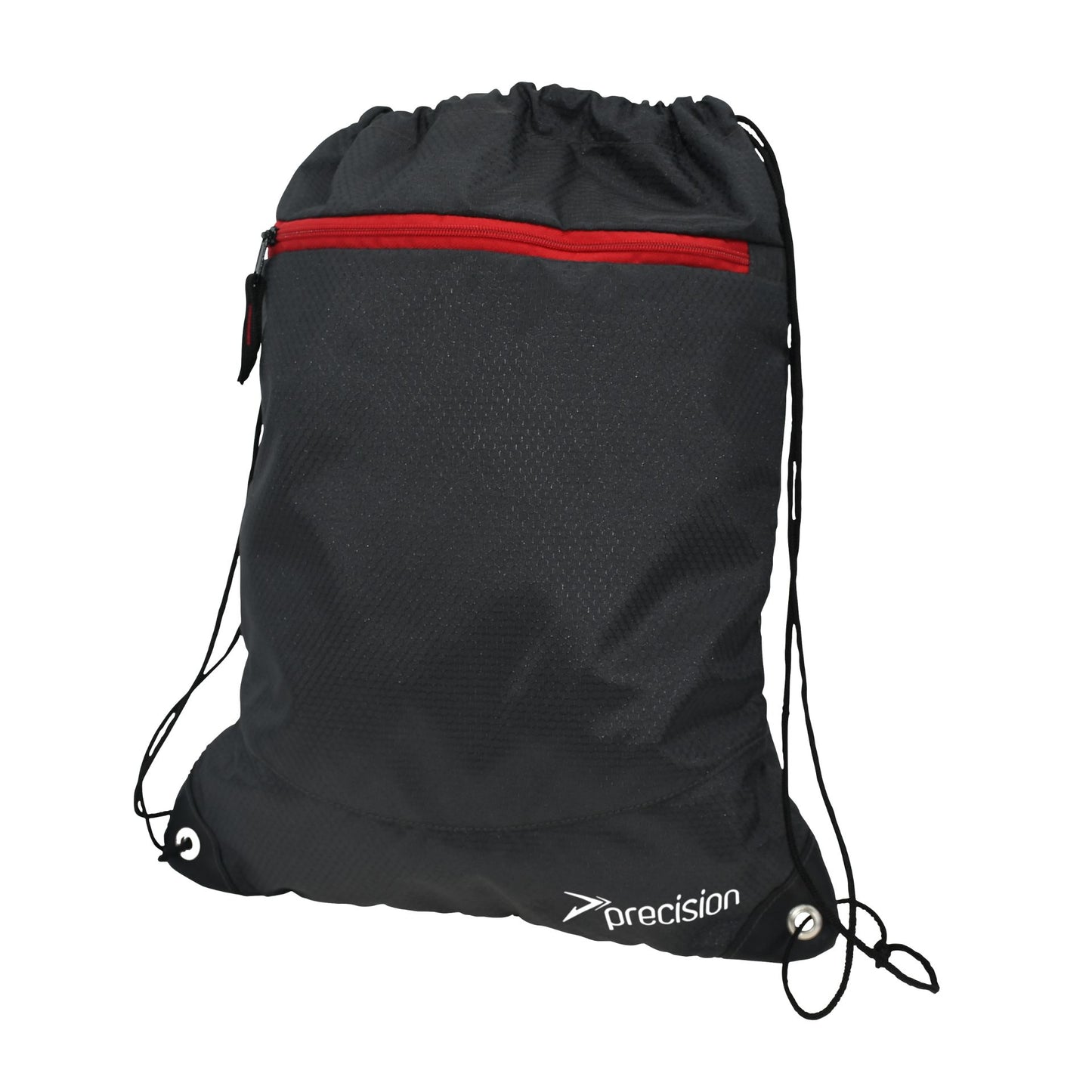 Black Precision Pro HX drawstring bag for sporting goods, featuring the brand logo and adjustable drawstrings.