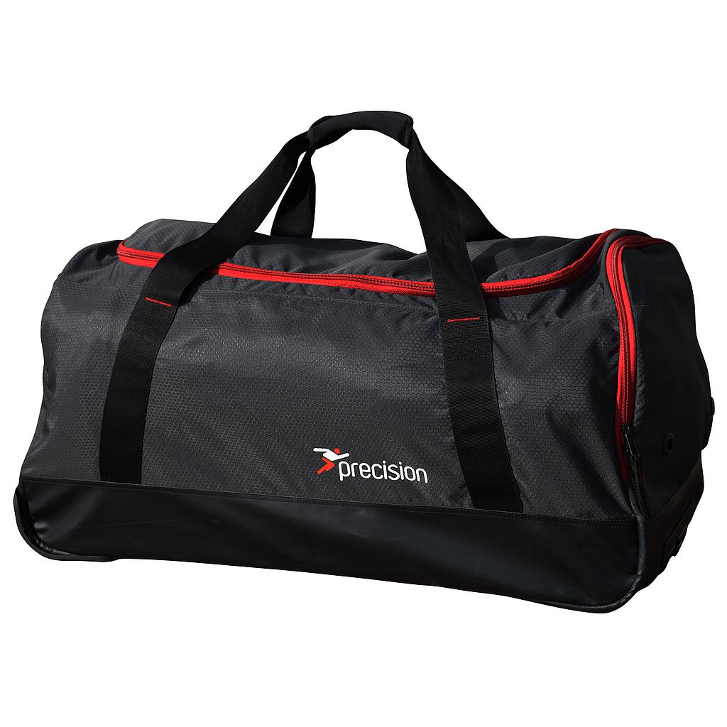 Precision Pro HX Team trolley holdall bag for sporting goods, featuring durable fabric, ample storage, and adjustable straps.