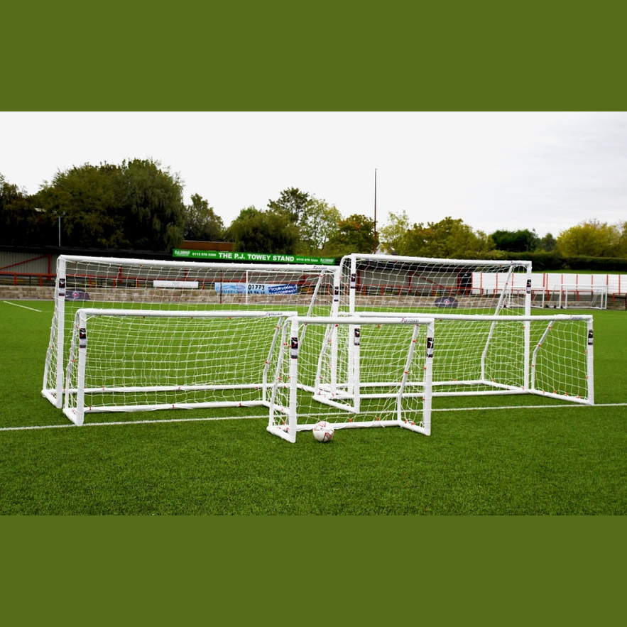 Precision Match Goal Posts Spares for sporting goods, BS 8462 approved, shown in the image with metal construction and adjustable features.