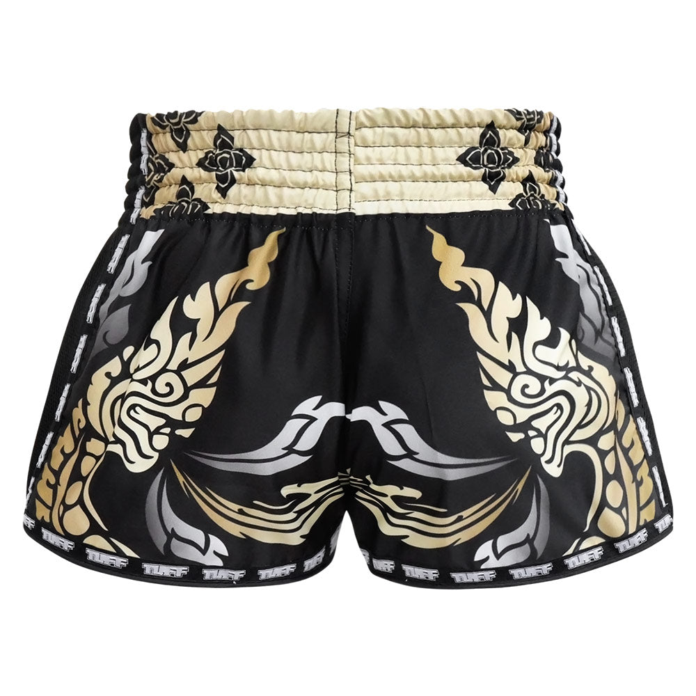 MRS201 TUFF Muay Thai Shorts Retro Style Thai King Of Naga Black