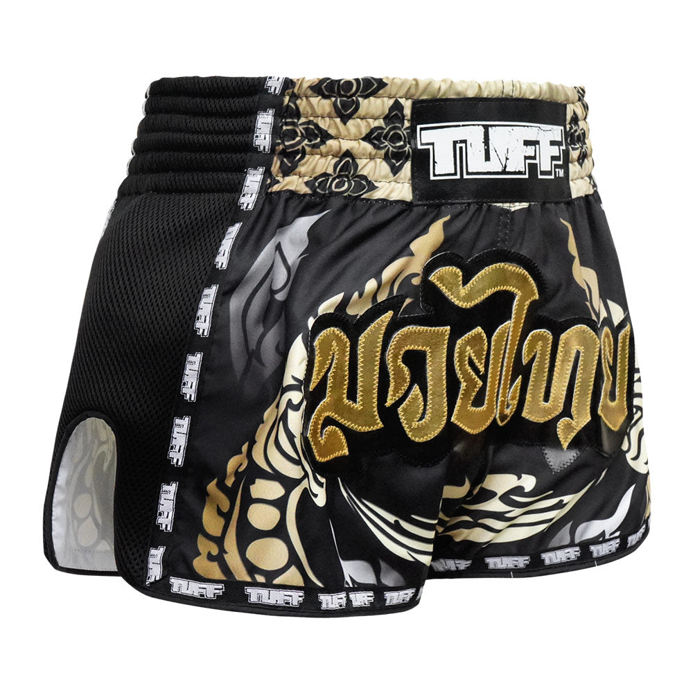 MRS201 TUFF Muay Thai Shorts Retro Style Thai King Of Naga Black