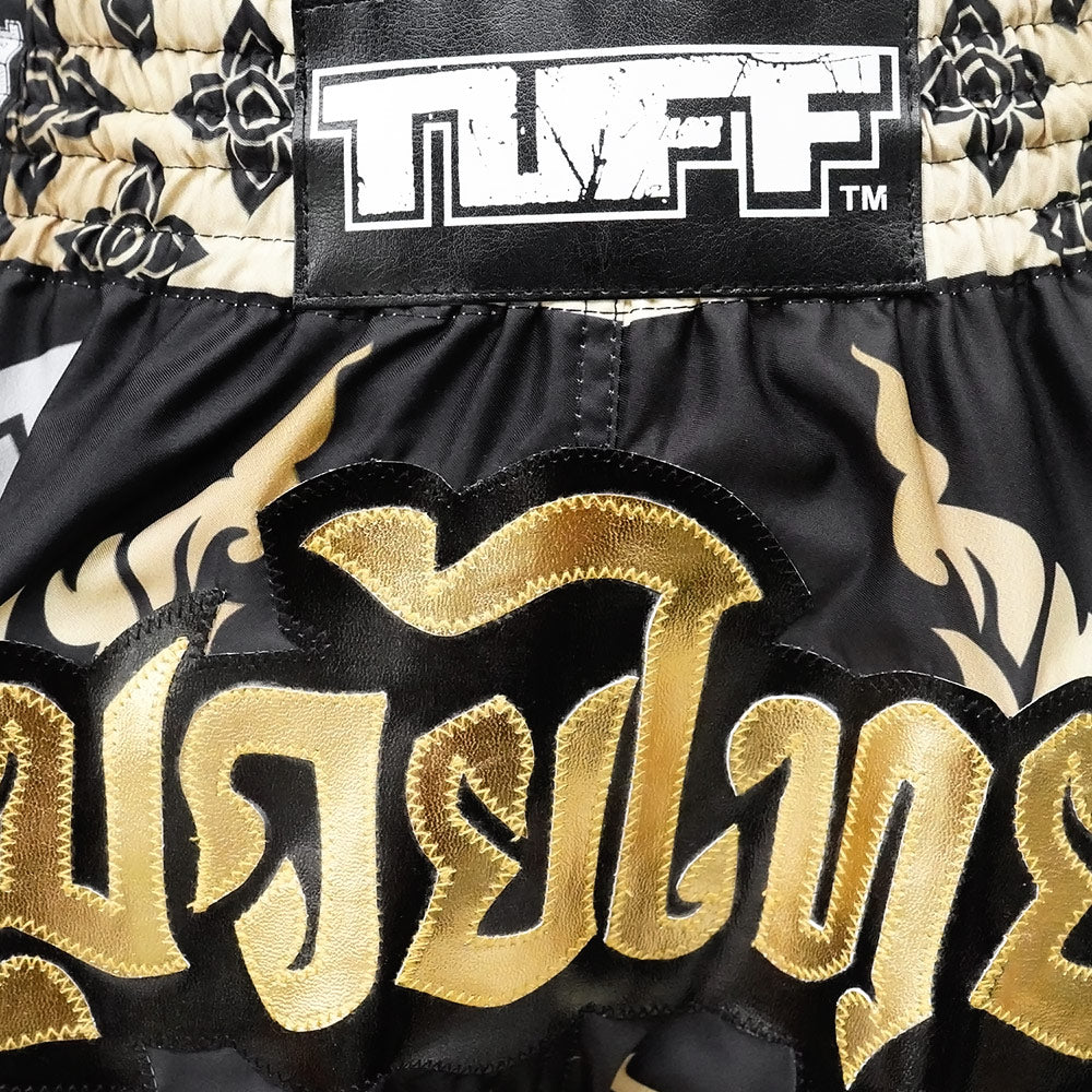 MRS201 TUFF Muay Thai Shorts Retro Style Thai King Of Naga Black