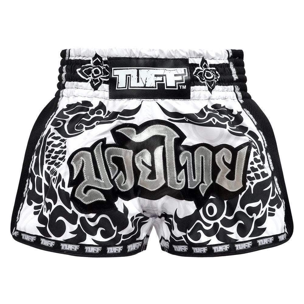 MRS201 TUFF Muay Thai Shorts Retro Style The Great Hongsa White