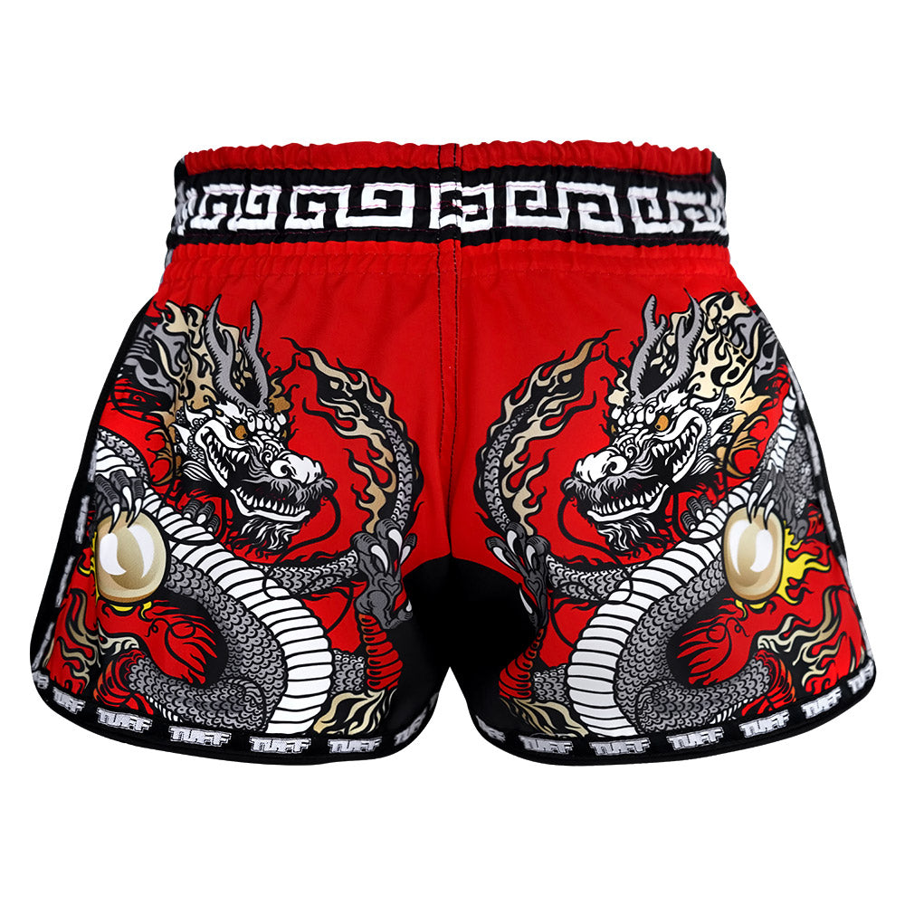 MRS205 TUFF Muay Thai Shorts Retro Style Red Chinese Dragon