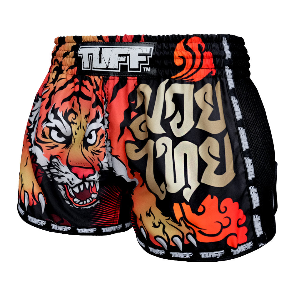 MRS303 TUFF Muay Thai Shorts Retro Style Black Cruel Tiger