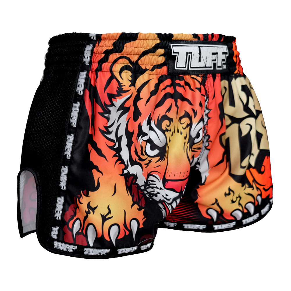 MRS303 TUFF Muay Thai Shorts Retro Style Black Cruel Tiger