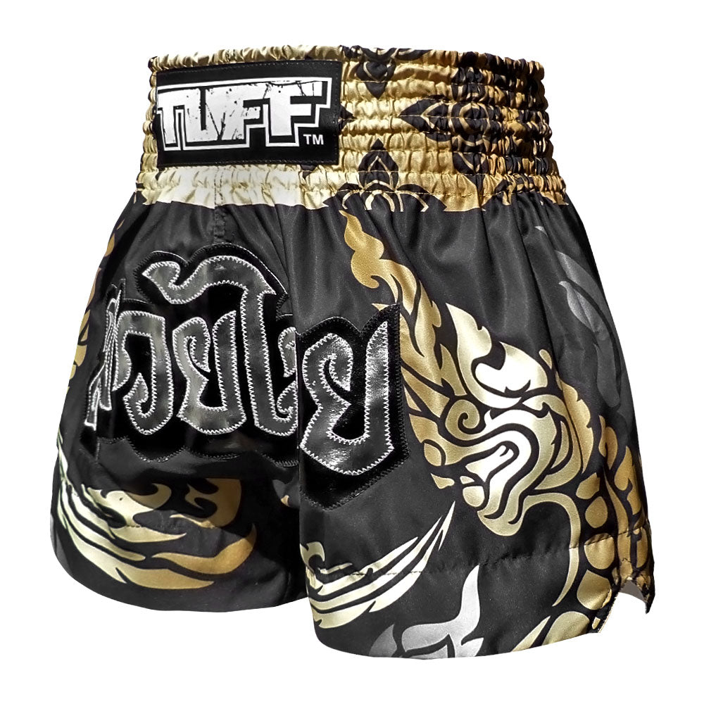 MS631 TUFF Muay Thai Shorts Thai King Of Naga Black