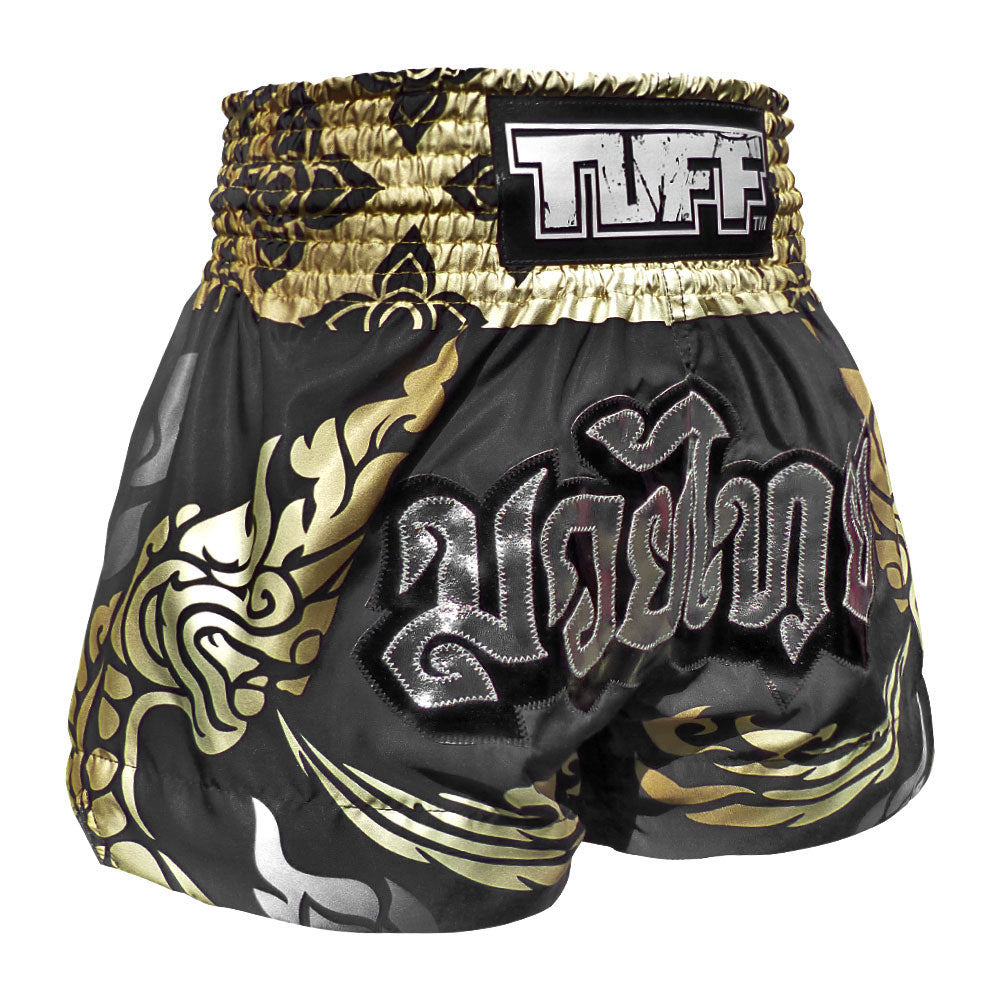 MS631 TUFF Muay Thai Shorts Thai King Of Naga Black