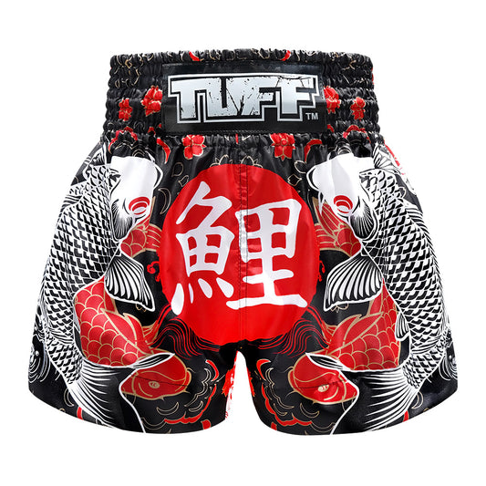 MS638 TUFF Muay Thai Shorts Black Japanese Koi Fish