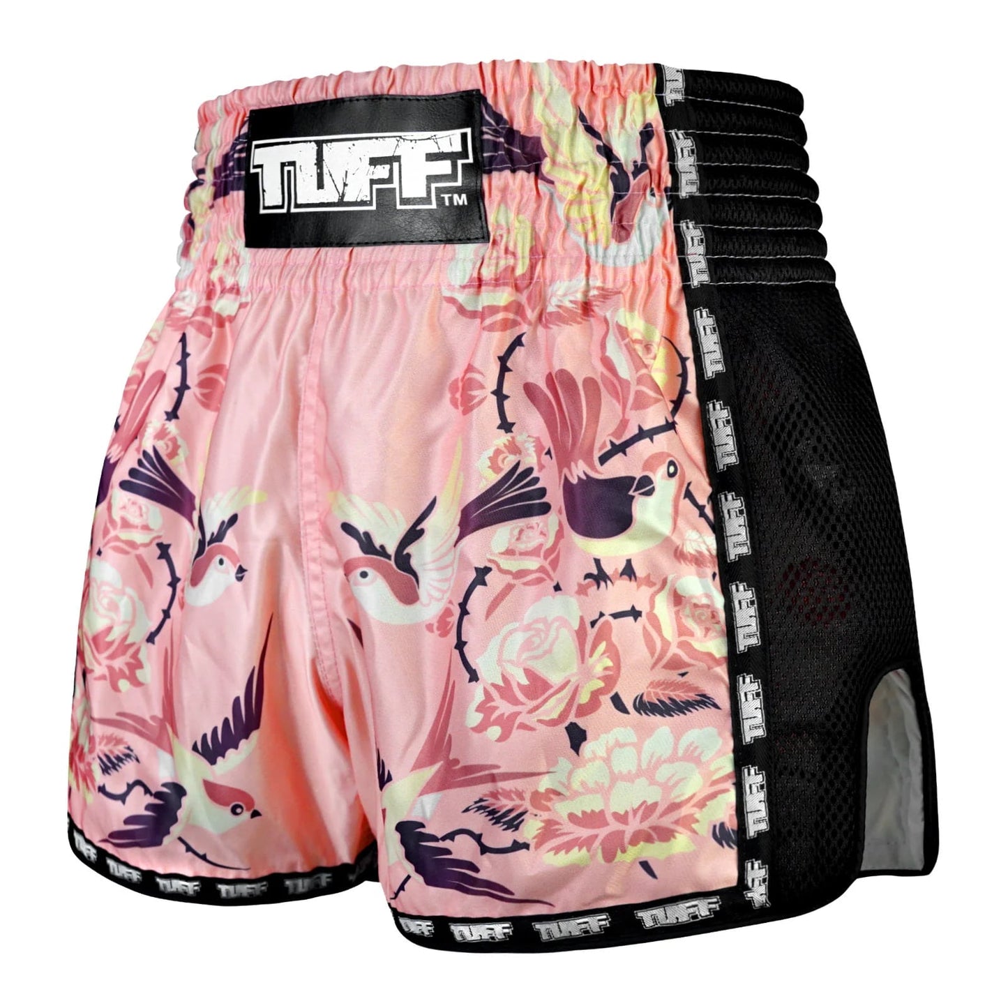 MSC123 TUFF Retro Shorts Pink Birds With Roses