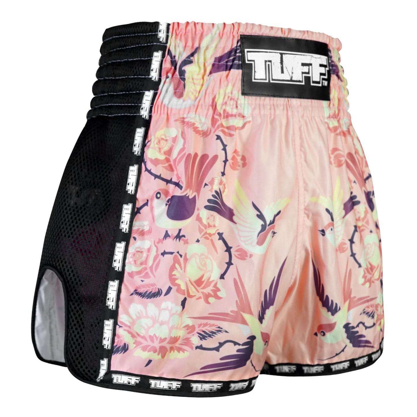 MSC123 TUFF Retro Shorts Pink Birds With Roses