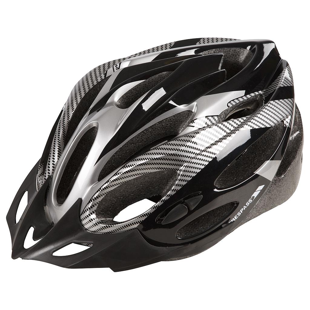 Trespass Crankster cycle helmet in black with adjustable straps and ventilation holes, designed for safe biking.