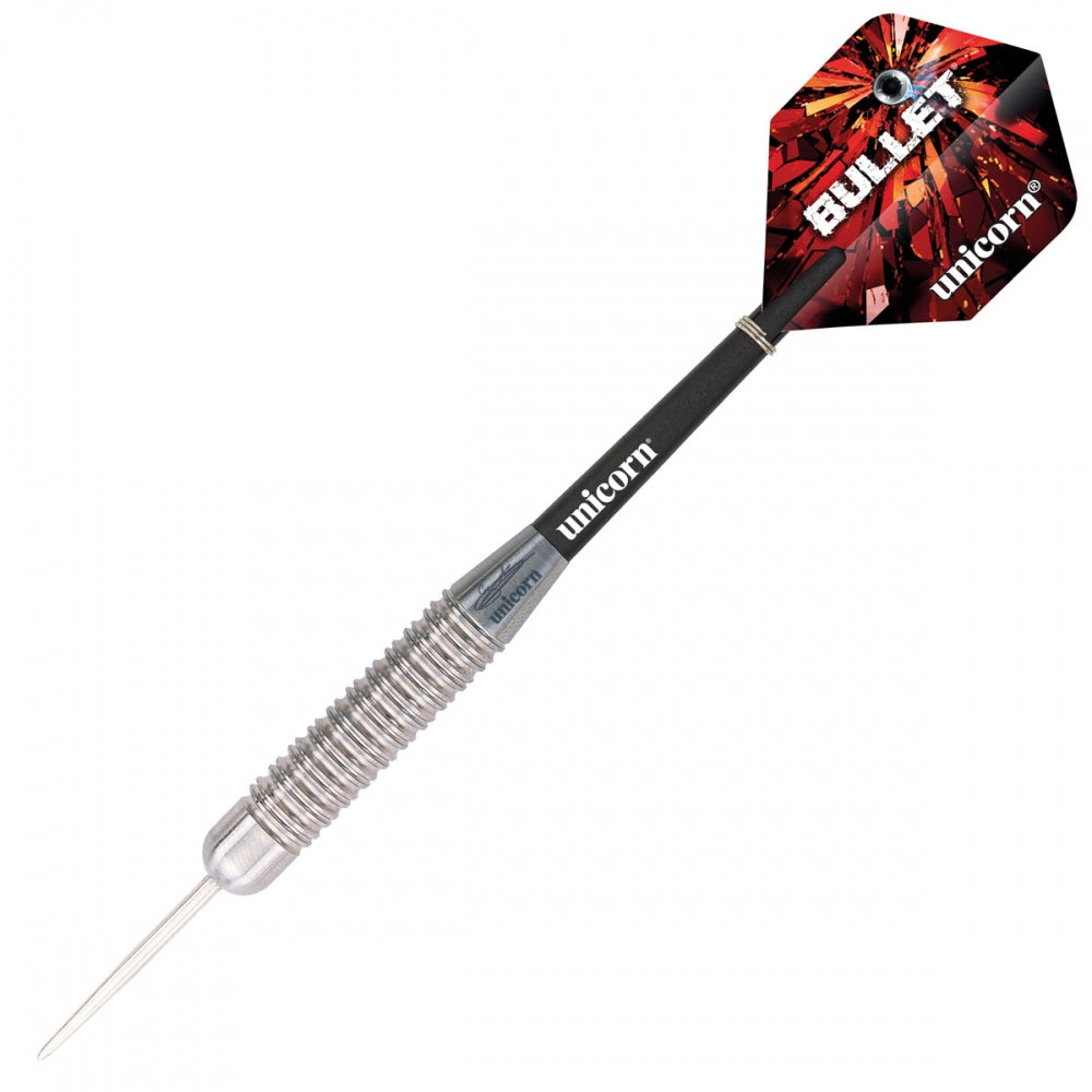 Unicorn Gary Anderson Bullet stainless steel darts for sporting goods, with sleek silver design and precision tips.