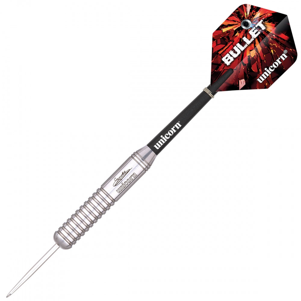 Unicorn Gary Anderson Bullet stainless steel darts for sporting goods, featuring a detailed unicorn-themed dart design.