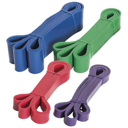 Set of UFE Urban Fitness Resistance Loops for strength training and physical therapy exercises, showing colorful elastic resistance bands.