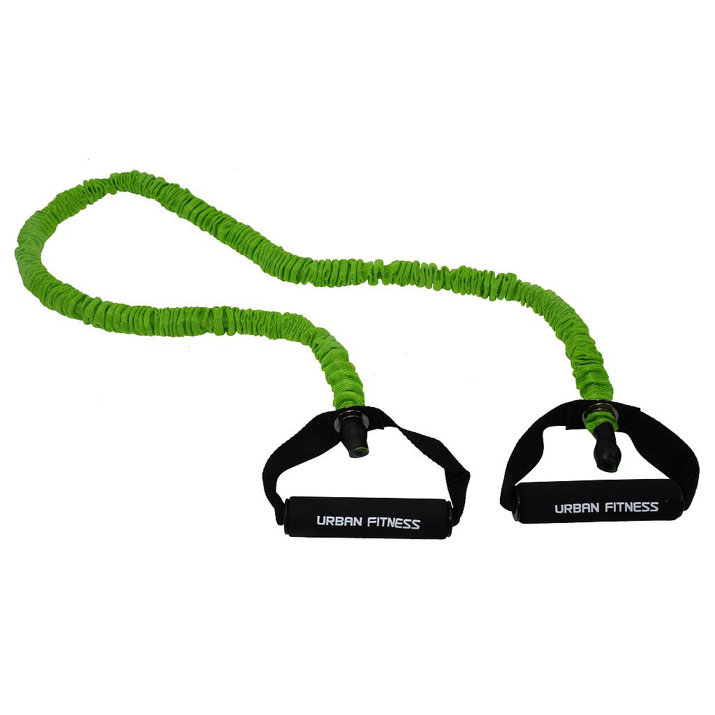 Urban Fitness Safety Resistance Tube by UFE, blue sporting goods resistance band for strength training and fitness workouts.