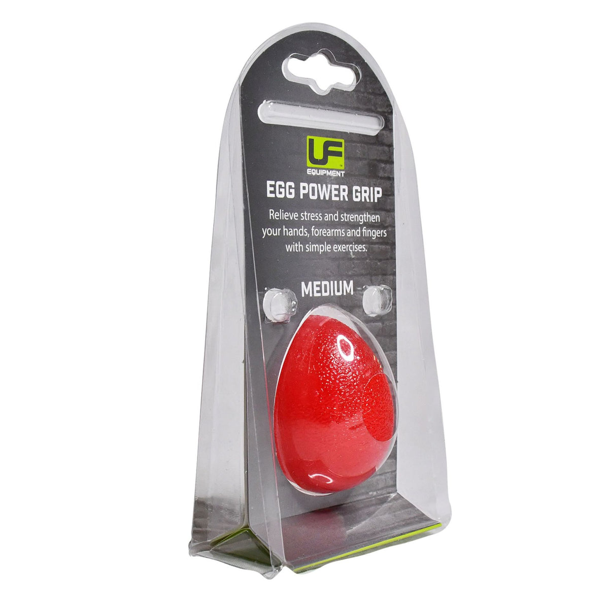 Urban Fitness Egg Power Grip from UFE, close-up of black and red athletic grip for weightlifting and strength training.