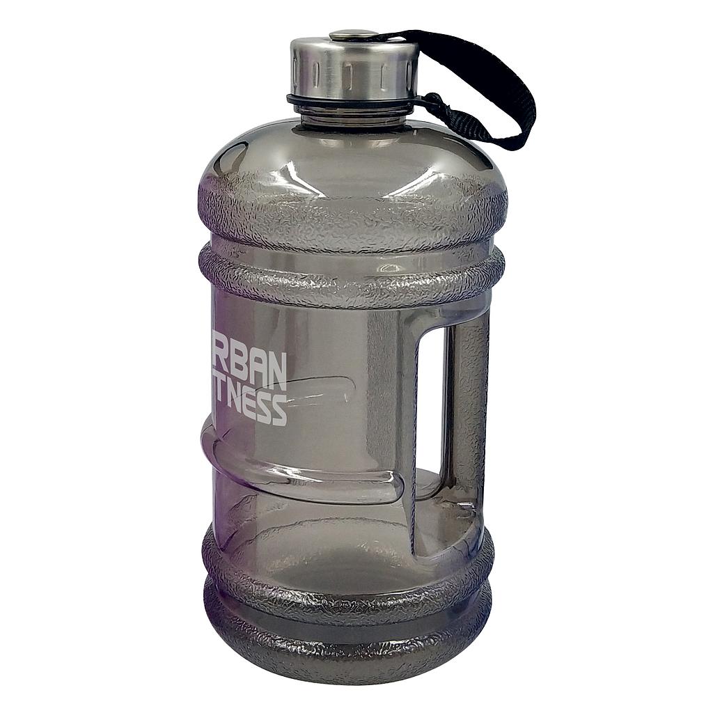 UFE Urban Fitness Quench water bottle 2.2L in black with a wide mouth and carrying handle, ideal for sports and outdoor activities.