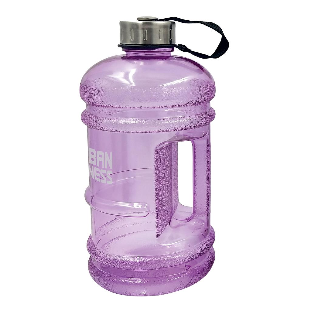 UFE Urban Fitness Quench Water Bottle 2.2L with a black lid and clear body, designed for sports and outdoor activities.