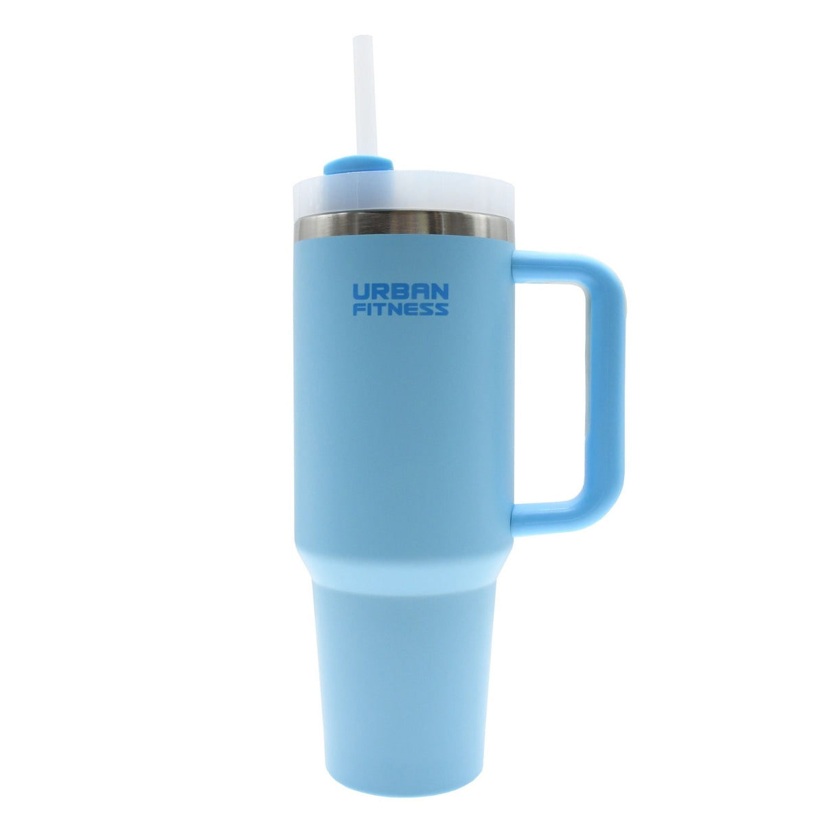 UFE Urban Fitness VitalSip 1200ml stainless steel water bottle with black screw-on lid and sleek design.