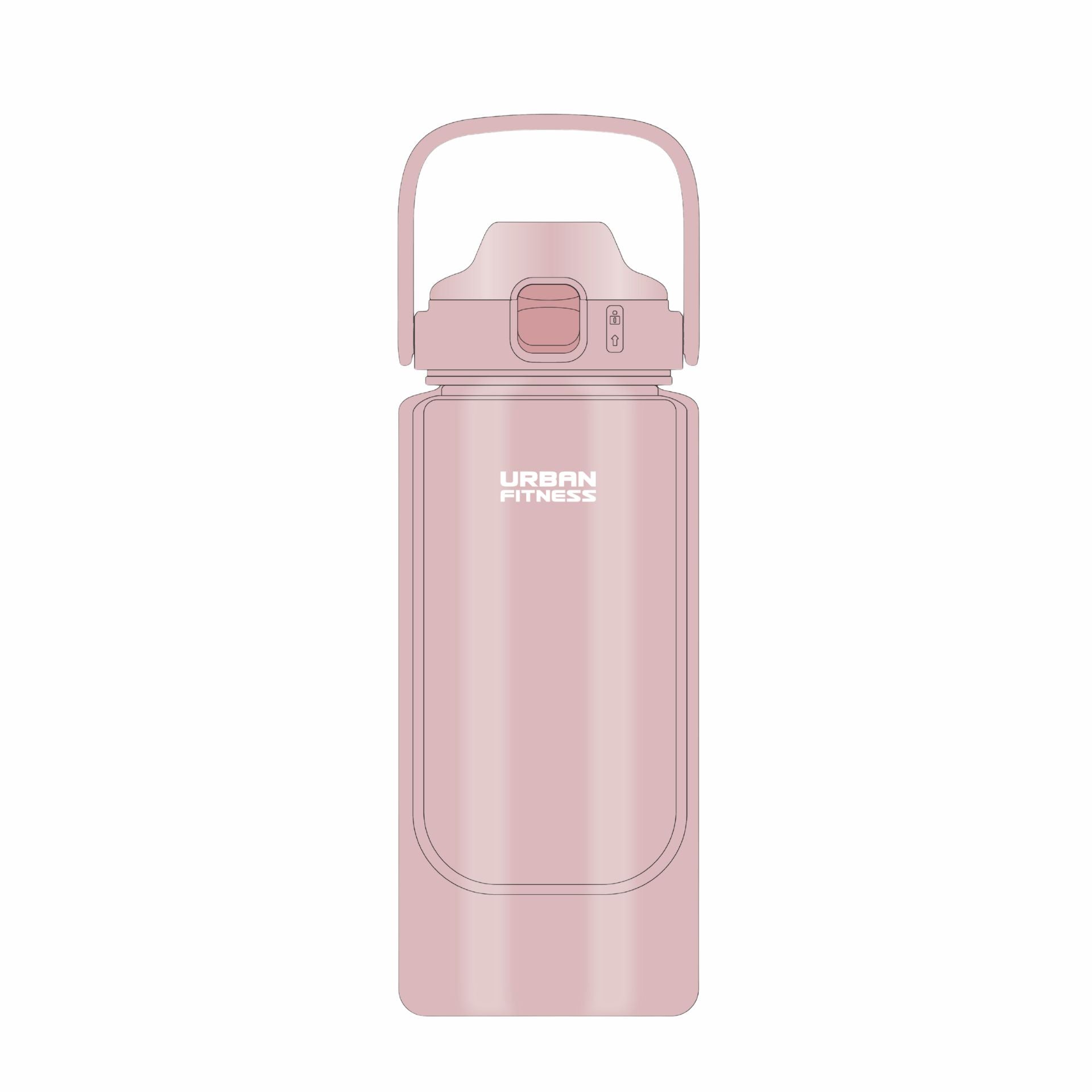 Urban Fitness VitalFlow water bottle in black with sports cap, designed for active use and hydration during workouts.