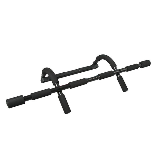 UFE Urban Fitness multifunction doorway pull-up bar mounted on doorframe for upper body workouts in sporting goods.