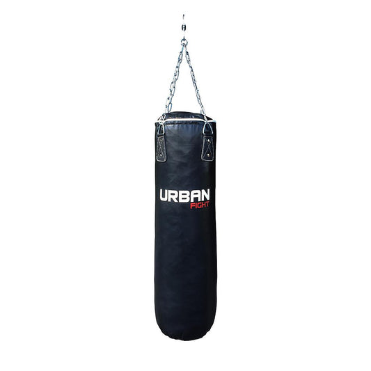 Urban Fight punch bag with chains, 90cm or 120cm size, made of durable PU leather for boxing and martial arts training.