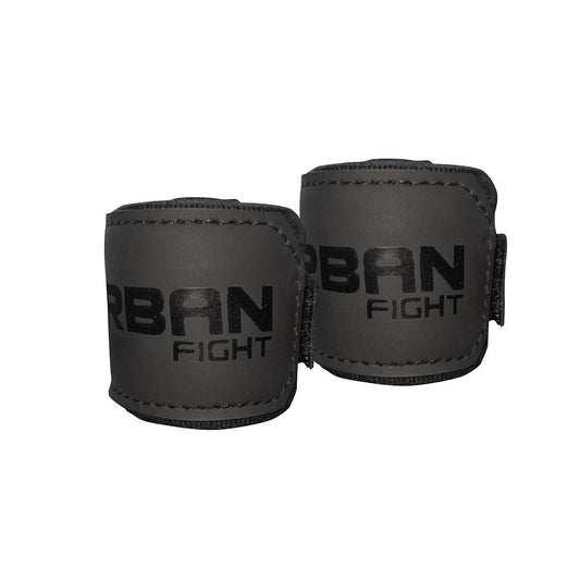 Urban Fight Hand Wraps for boxing and martial arts training, black and white, with secure Velcro closure and detailed branding.