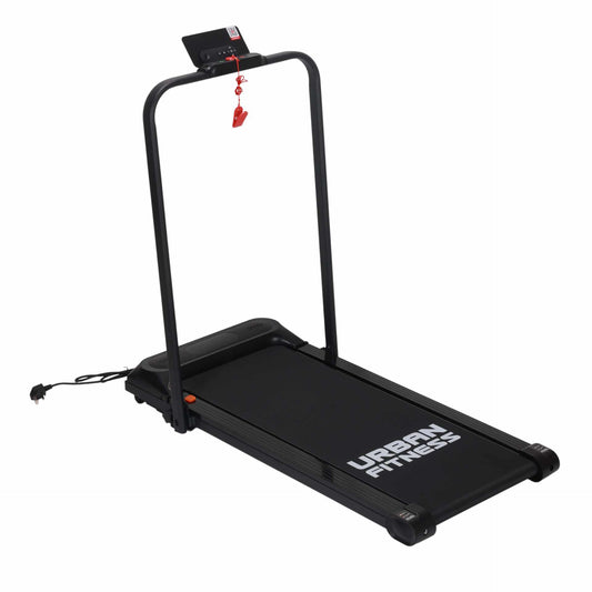 UFE Urban Fitness Walking Treadmill in black with digital display, sturdy frame, and adjustable speed for home fitness workouts.