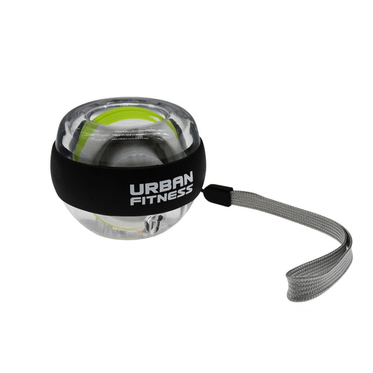 UFE Urban Fitness wrist exerciser ball showing a compact, black spherical device designed for hand strengthening exercises