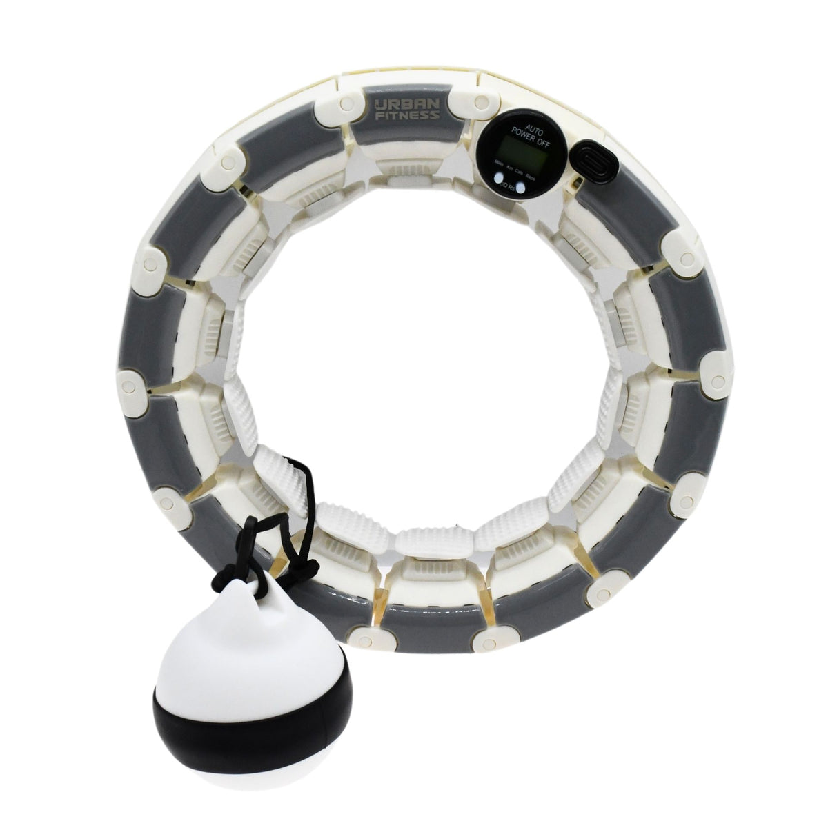Urban Fitness Smart Weighted Fitness Hoop by UFE, showing a close-up of the blue and black adjustable weighted fitness hoop for exercise.