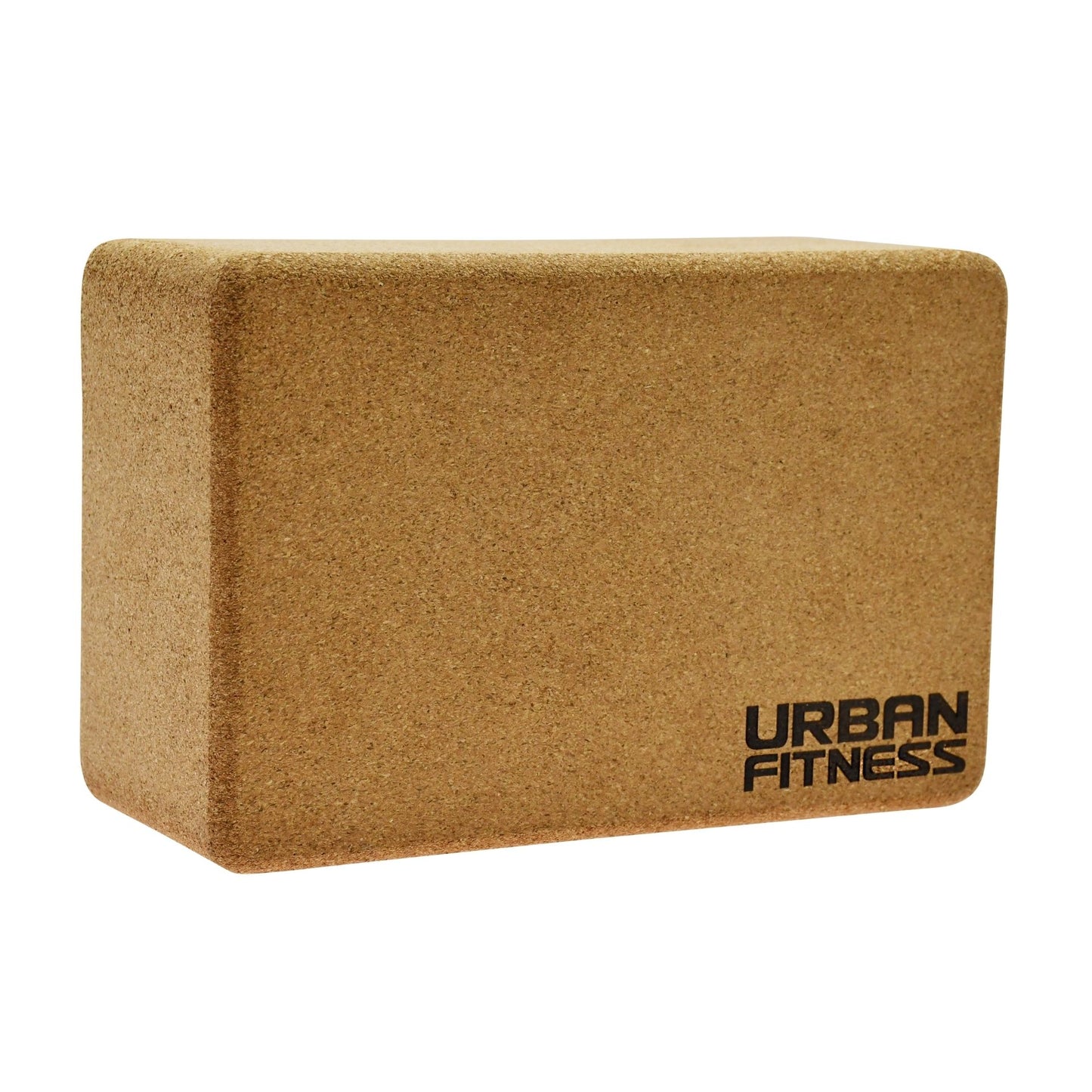 Urban Fitness cork yoga brick for enhanced support during yoga practice, made from natural cork material.