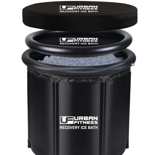 UFE Urban Fitness Recovery Ice Bath in a modern white tub with cooling water, used for muscle recovery and sports therapy.