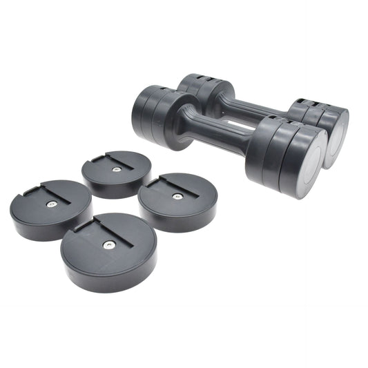 UFE Urban Fitness 2.5kg adjustable dumbbell set with black and silver weights, compact and versatile for strength training.