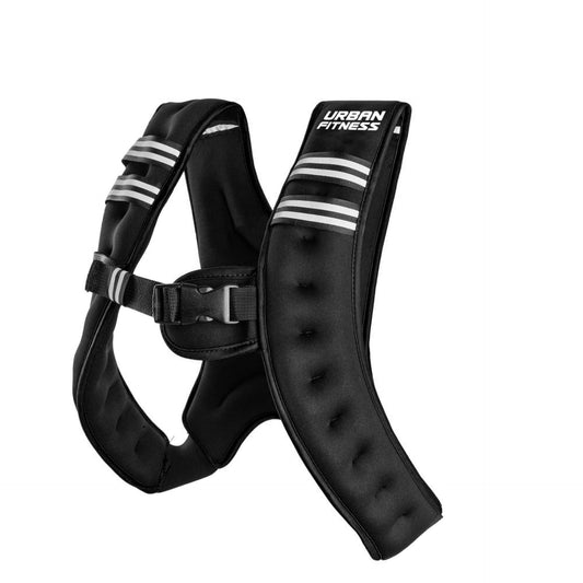 UFE Urban Fitness X Shape Weighted Vest for strength training, black sporting goods vest with adjustable straps.