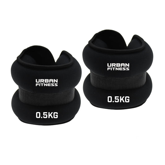 UFE Urban Fitness neoprene ankle and wrist weights in black with adjustable straps for exercise and strength training.