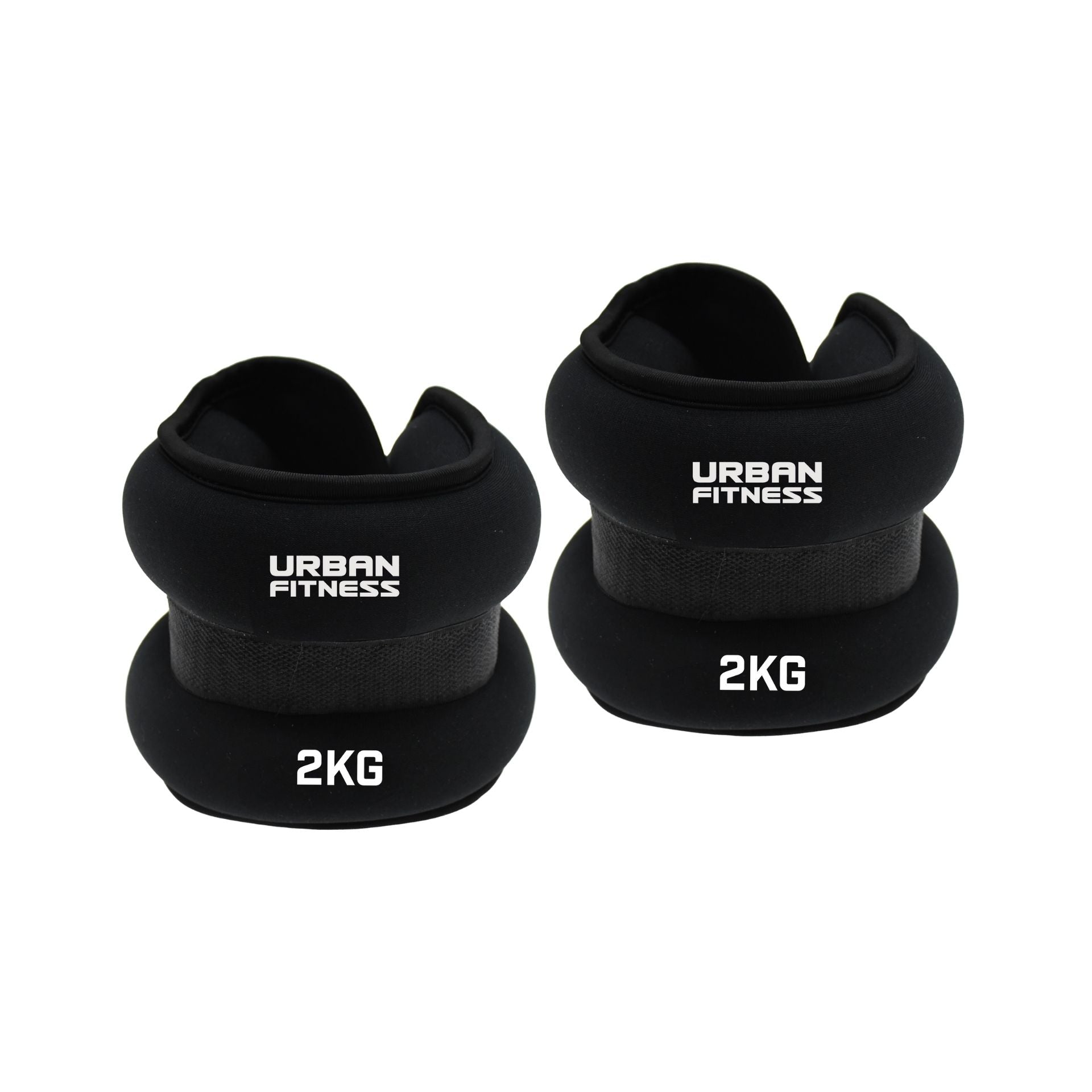 UFE Urban Fitness neoprene ankle and wrist weights in black with adjustable straps, designed for strength training and fitness workouts.