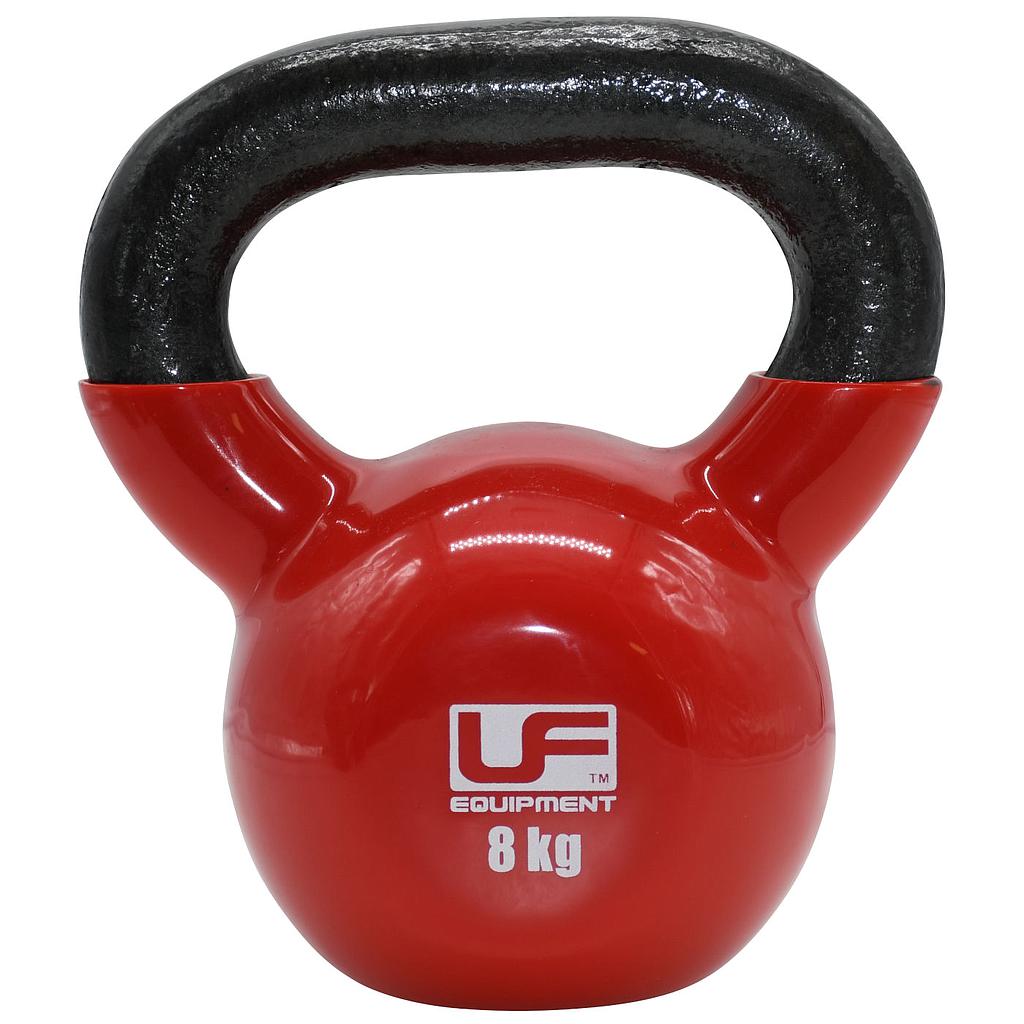 Urban Fitness cast iron kettlebell for strength training, black with UFE branding and ergonomic handle, ideal for functional workouts.