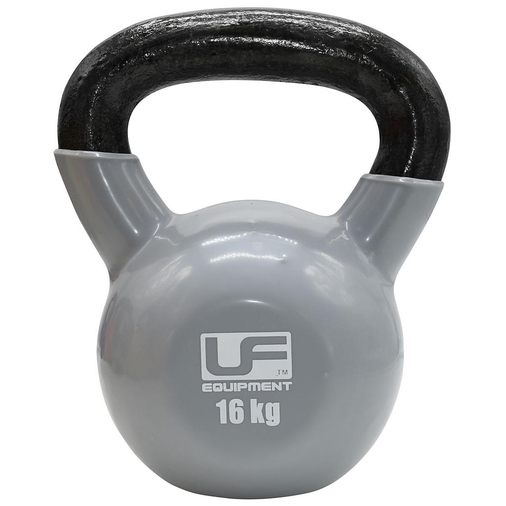 UFE Urban Fitness cast iron kettlebell for strength training, with a black finish and ergonomic handle.