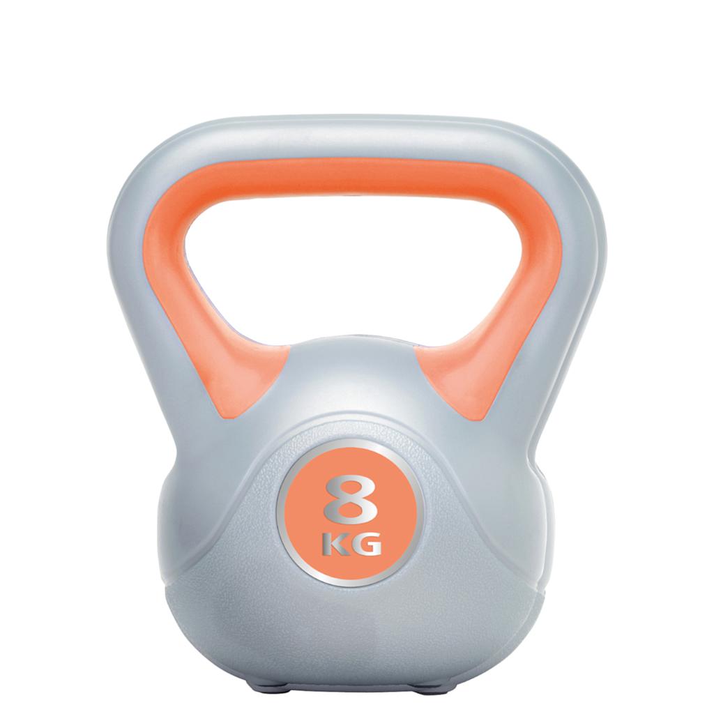 Urban Fitness vinyl kettlebell with a black handle and colorful branding, designed for strength training and fitness exercises.