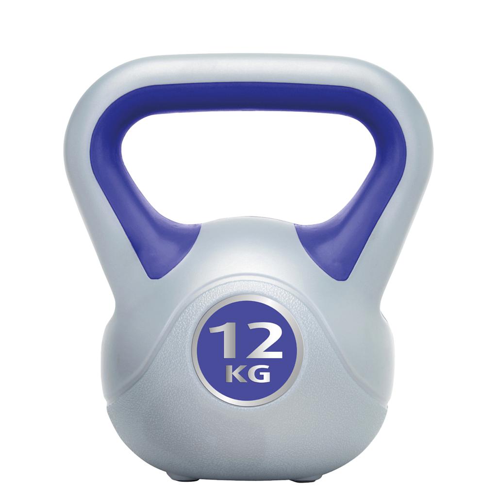 Urban Fitness vinyl kettlebell in black, UFE brand sporting goods, with a textured surface and ergonomic handle for strength training.