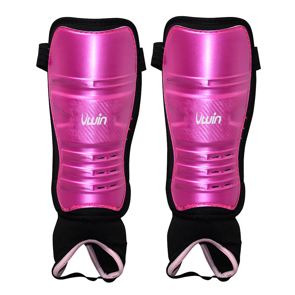 Uwin hockey shinguards with black padding and adjustable straps, designed for protective sports gear in hockey.