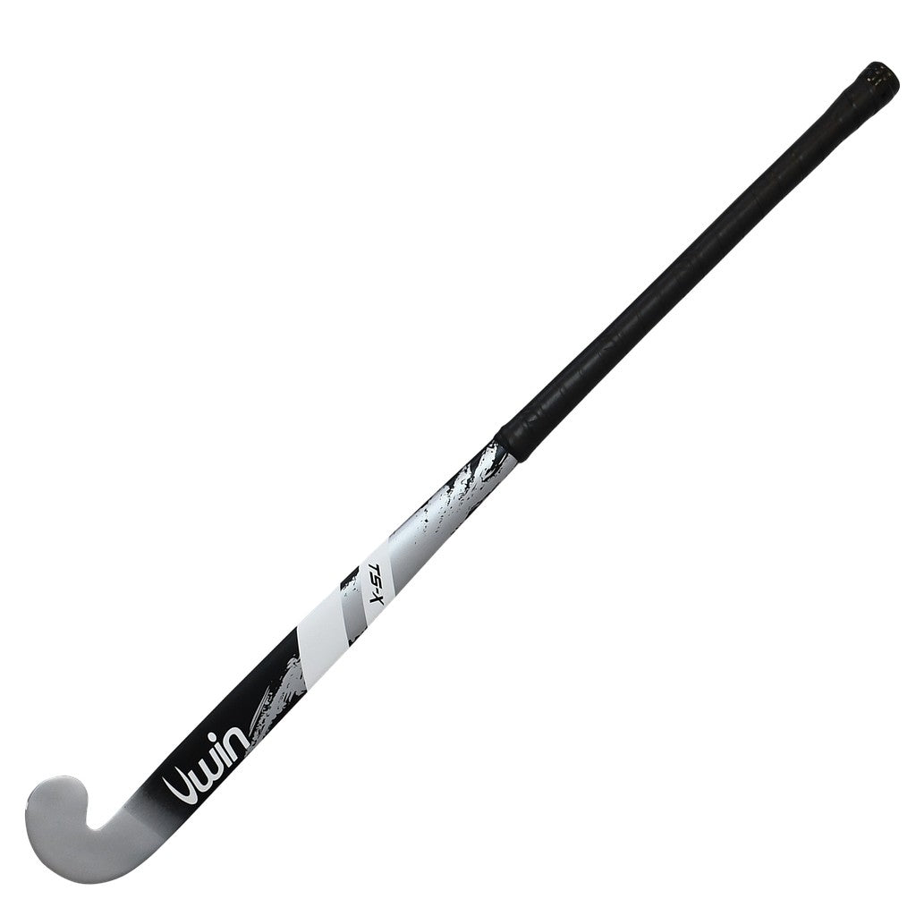 Uwin TS-X hockey stick with black and white design, lightweight sporting goods equipment for ice hockey players.