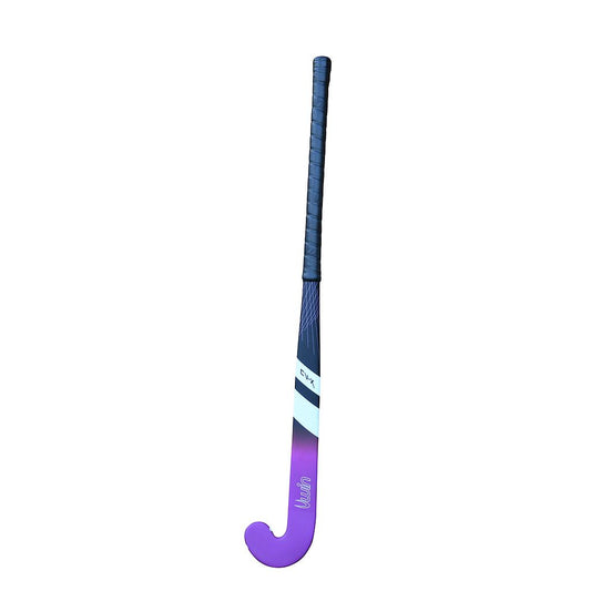 Uwin CV-X fiberglass hockey stick with black and white design, featuring branding and a textured grip for sports performance.
