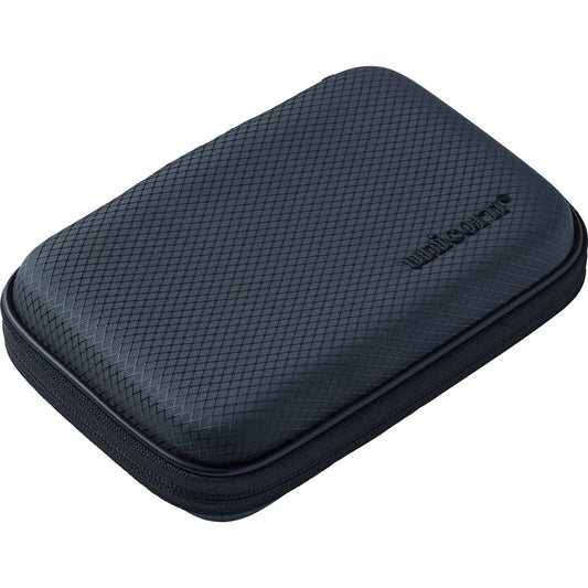 Unicorn Vanguard Dart Case Medium showing a sleek black dart storage case with unicorn branding and multiple compartments for darts